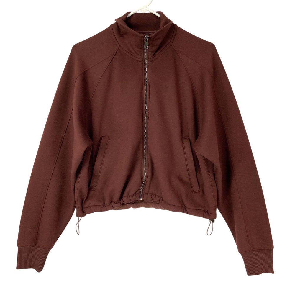 YPB Abercrombie Burgundy Zip Up Crop Sweater XS Mock Neck Long Sleeve Bungee Hem